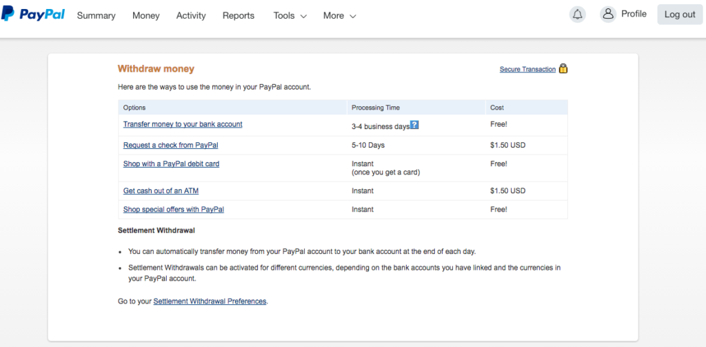 paypal loan withdraw funds